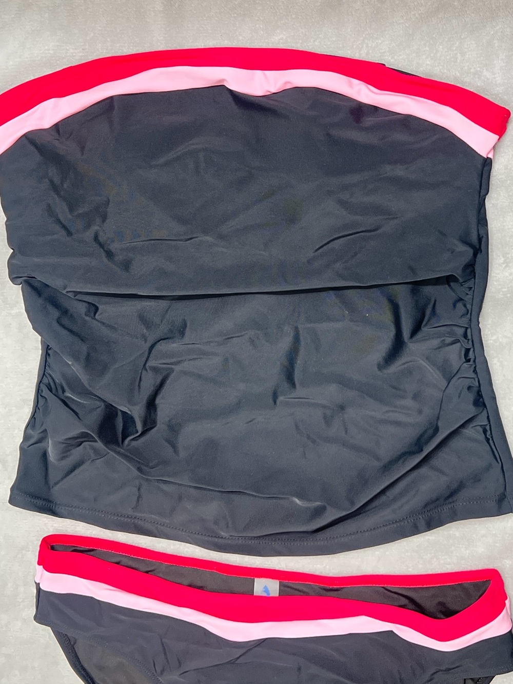 Amazon Women's Black Bikini Set with Hot Pink and Light Pink Bands - Picture 3 of 9